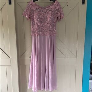 Dusty Rose Lace Top Chiffon Evening Dress